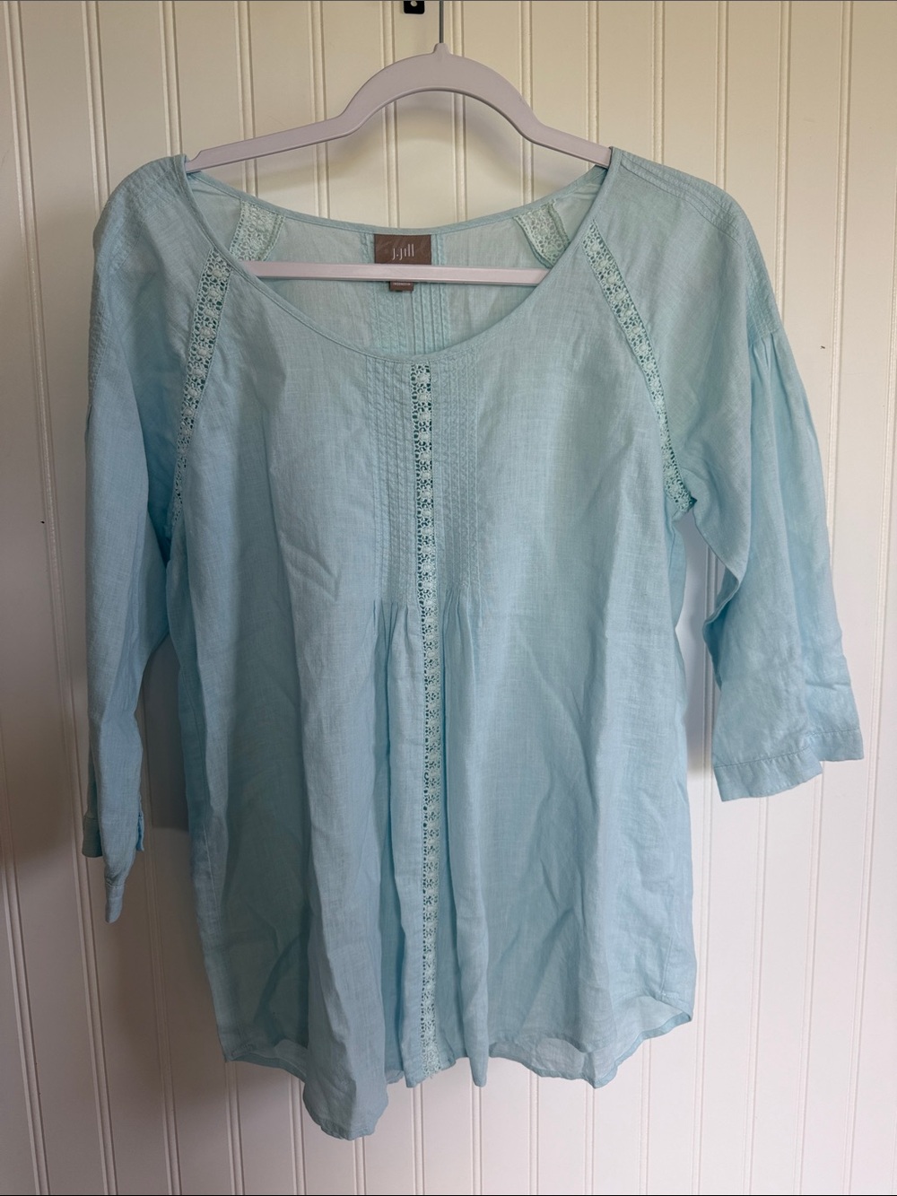 J. Jill Soft Blue Crochet Lace-Trim Linen Blouse S Petite